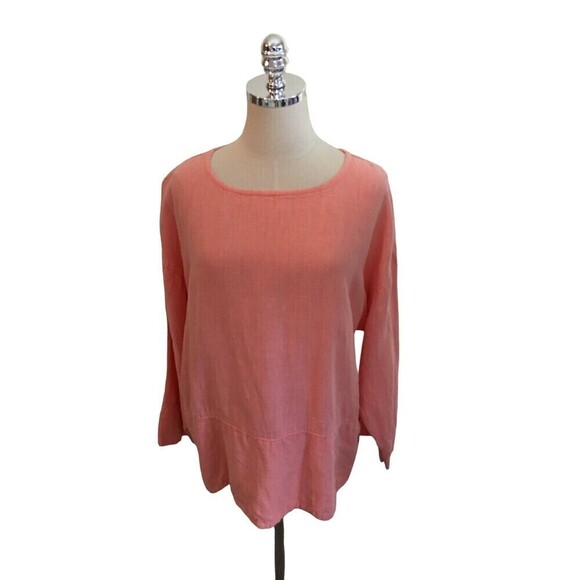 Bryn Walker Size Medium Pink Tunic Lagenlook 3/4 Sleeve Top Linen Button Detail - Picture 1 of 5